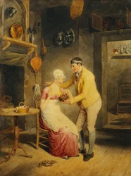 Idle Moments: a Boy Showing a Girl a Nest of Fledgelings in an Interior