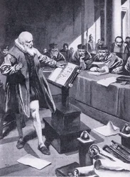 Galileo appears before the Cardinals in Rome, illustration from 