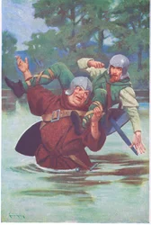 With a Pull from His Great Hands He Sent the Outlaw Floundering into the Stream