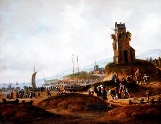 A View of Scheveningen, with Fishermen Selling Their Catch