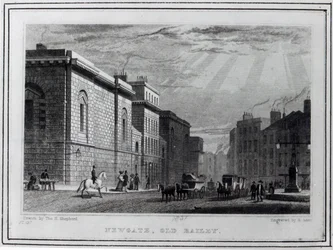 Newgate Prison and the Old Bailey, engraved by Robert Acon, 1831