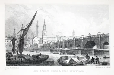 Old London Bridge, from Southwark, from 