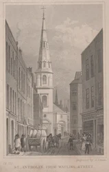 St. Antholin, from Watling Street, engraved by A. Cruse