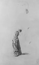 Standing Woman with Man in Outline