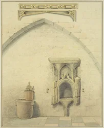 Piscina, Frieze and Spandrels in Courtyard of 131 Temple Street