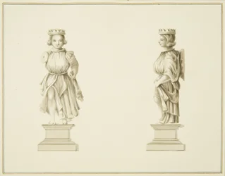 Two Views of a Carved Wooden Figure in the Vestry Room of St John