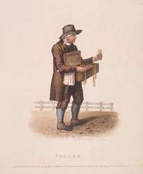 Pedlar with His Box of Wares Hung Around His Neck, 1820