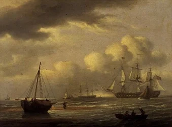 An Indiaman in Stays, and Boats off the South Coast