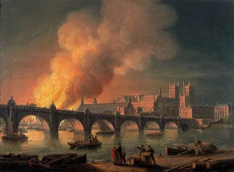 Westminster Bridge and the Burning of the Houses of Parliament from Lambeth, 1835