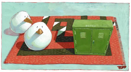 Two Birds and Telephone Exchange Box B07103 on Warren Fletcher Maze Rug
