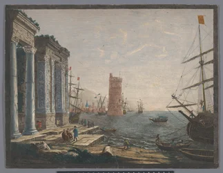 View of a Harbor with Ships and Boats on the Water