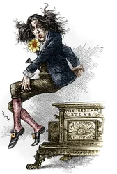 Cartoon of Oscar Wilde (1854-1900), dressed as a dandy, made during his trip to the United States in 1882. Drawing by Thomas Nast in 