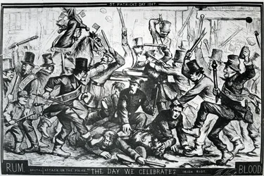 Cartoon depicting the riots in New York on St Patrick