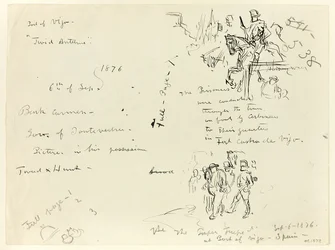 Sheet of Sketches: Soldier on Horseback and Soldier with Sabre Conducting Prisoner (recto); Sheet of Sketches (verso)