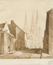 Lichfield Cathedral: red-sepia drawing