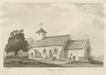 Ranton Church: Sepia Drawing