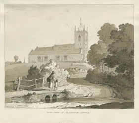 Seighford Church: Sepia Wash Drawing