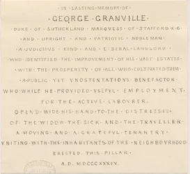 Trentham - Inscription on Monument to Duke of Sutherland