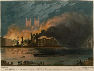 The Destruction of Both Houses of Parliament as Seen from the Surrey Side