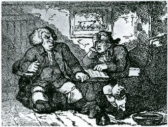 Dr Johnson and James Boswell recovering from a hangover after a night on the town