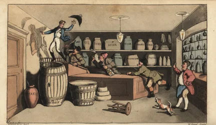 Drunk Johnny Pursued by Night Watchmen in a Grocer