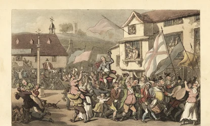 English Gentleman Carried in a Sedan Chair for an Election