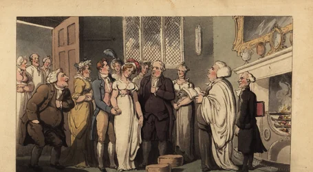 English gentleman marrying his bride in a stately home