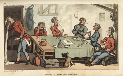 Ensign Johnny Newcome Learning to Smoke Cigars and Drink Grog with Other Officers