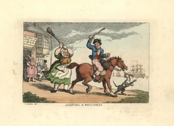 Man Beating a Stubborn Horse with a Cudgel, While the Owner Watches