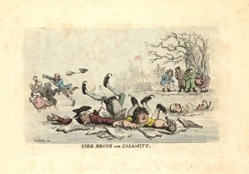 Men and Women Skating on Thin Ice and Falling into a Freezing River