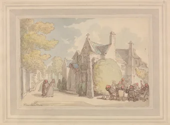 Monks Carousing Outside a Monastery