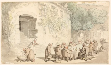 Monks Dining Outside (front); Village Street (back)