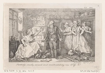 Partridge cruelly accused and maltreated by his Wife, from The History of Tom Jones, a Foundling