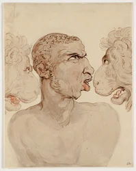 Physiognomic Study of the Head of a Man and Two Lions