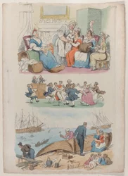 A Lying-in Visit, A Round Dance, from World in Miniature, 1816