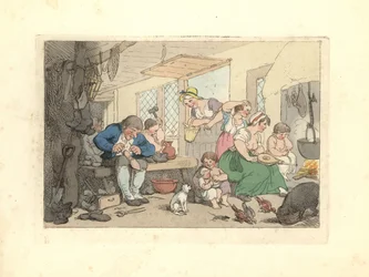 Regency Cobbler Mending Shoes in a Crowded Room
