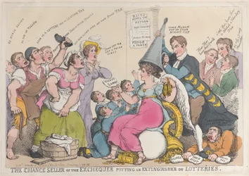The Chance Seller of the Exchequer Putting an Extinguisher on Lotteries, September 18, 1823