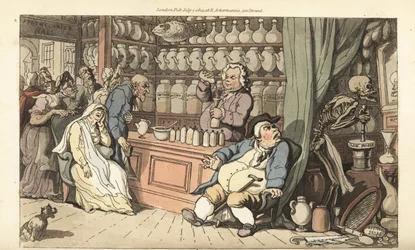 The skeleton of Death grinds slow poison in the Quack Doctor