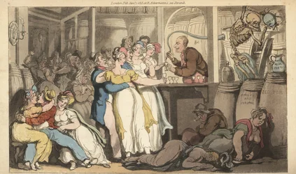 Death Pouring Vitriol and Aqua Fortis into Barrels in a Gin Bar