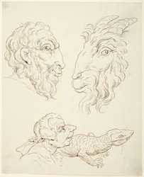 Two Caricatures: Man and Goat, Man and Lizard