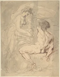 Woman Talking to a Seated Male Nude