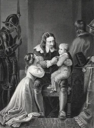 King Charles I of England bidding farewell to his children before his execution, engraved by A.H. Payne