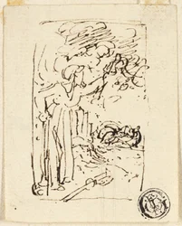 Sketch of Figure Leaning on Cane
