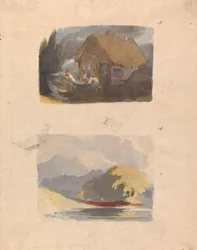 Two Drawings on One Sheet: Cottage with Figures in Front (no. 15); Landscape with River and Mountains - Sunshine (no. 16)