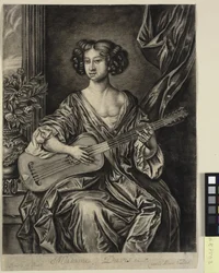Lady Playing the Guitar, "Madame Davis"; after Sir Peter Lely