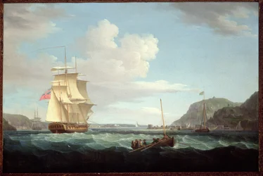 A British Frigate with a Longboat off the Headland of Gallows Hill, Broad Bay, Isle of Lewis, Hebrides
