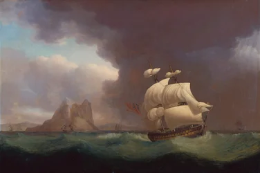 A Two Decker and Other Vessels in Stormy Weather off Gibraltar
