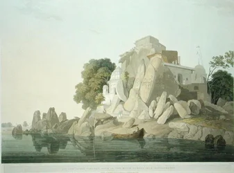 S.W. View of the Fakeers Rock in the River Ganges near Sultaungunge, plate 61 from 
