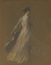 Lady Standing Holding a Cello