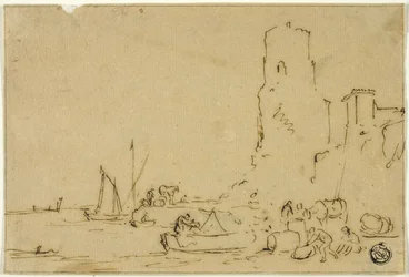 Fishermen Barreling Fish at Water